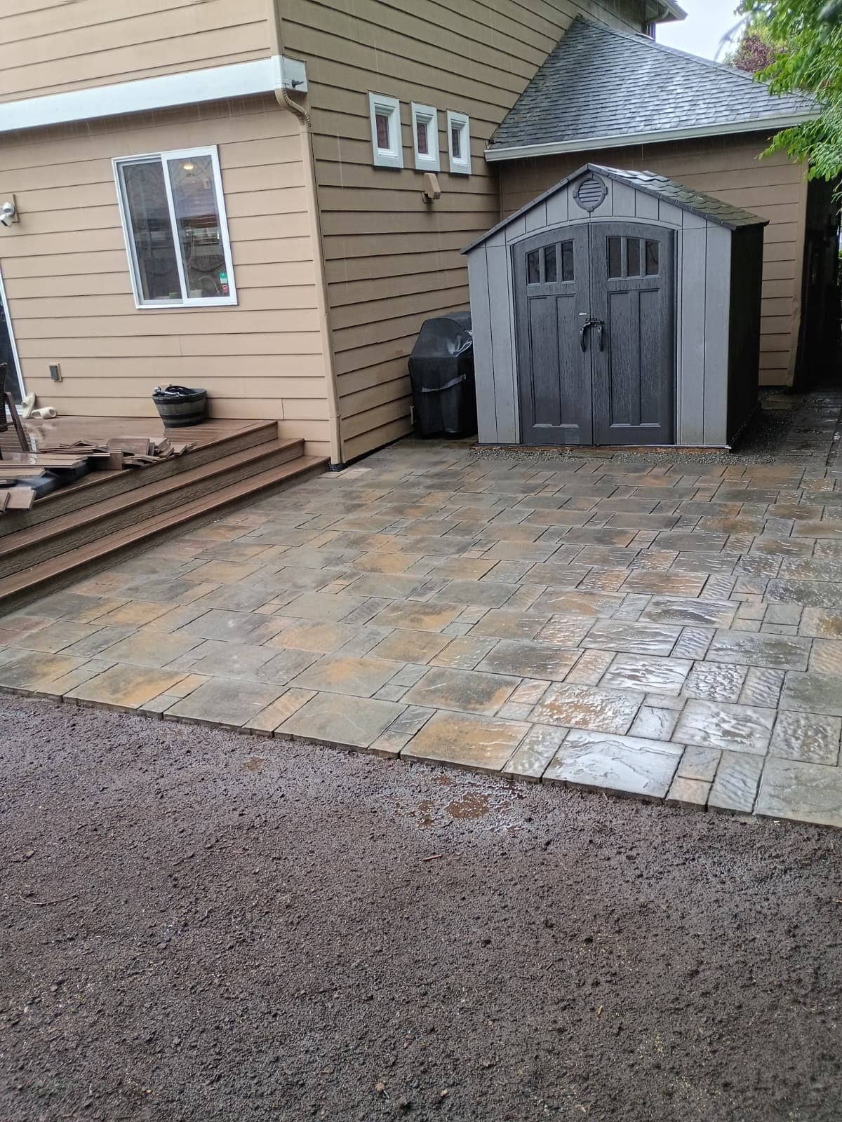 Paver patio pad for shed, before final grading